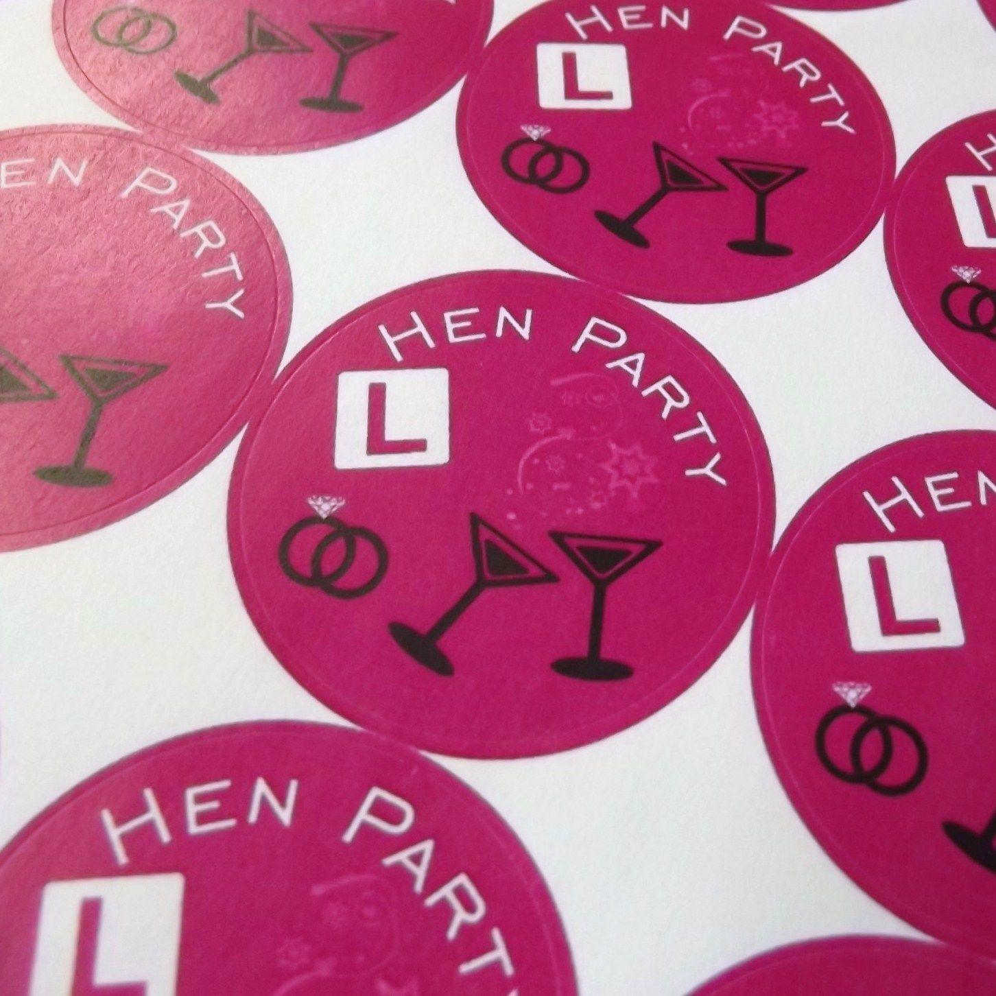 35 HEN NIGHT PARTY STICKERS LABELS FOR FAVOURS SWEET CONES GOODY BAGS PINK