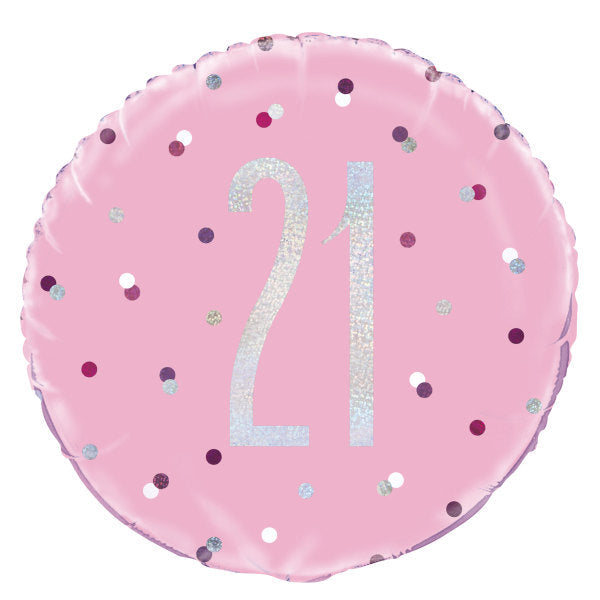 Birthday Pink Glitz Number 21 Round Foil Balloon 18'' | Age 21