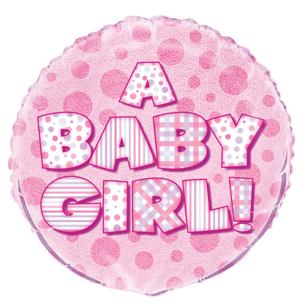 A Baby Girl Prism Round Foil Balloon 18'',