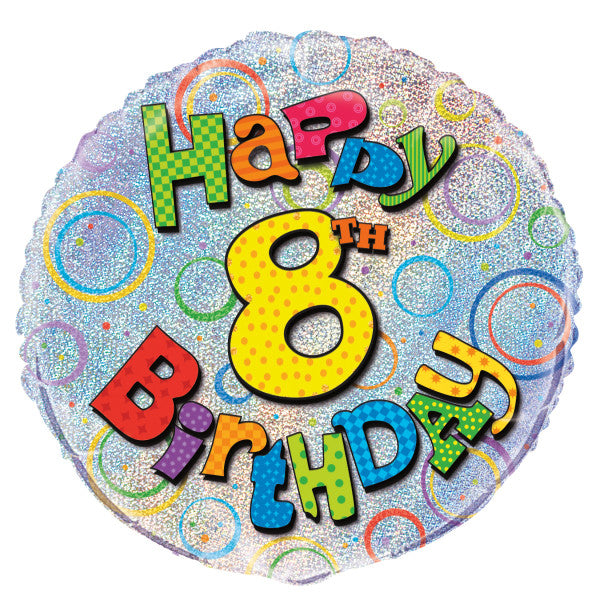 Age 8 Birthday Prism Round Foil Balloon 18''