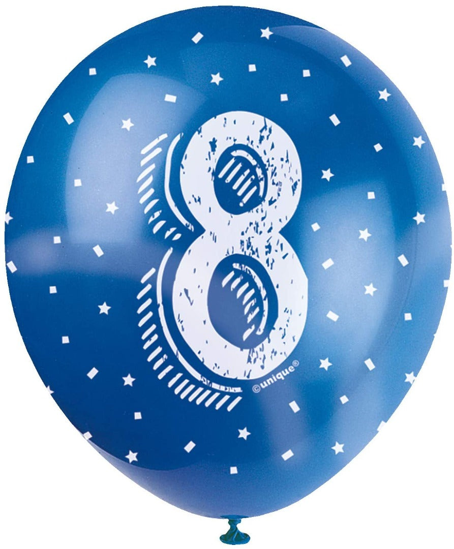 Pearlised Latex Assorted Number 8 Birthday Balloons, Pack of 5