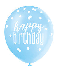 Blue Glitz Birthday Latex Balloons 6pk