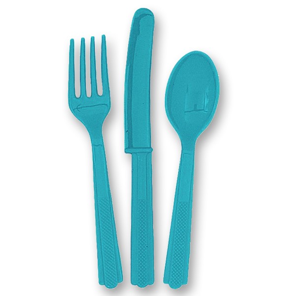 Teal Plastic Cutlery Set - 6 People