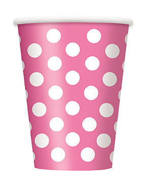 Hot Pink Polka Dot Paper Party Cups 12oz 6pk