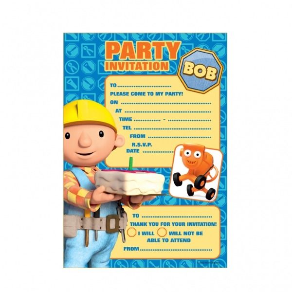 Bob the Builder 20 Paper Invites