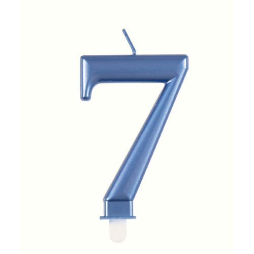 Blue Number 7 Metallic Candle