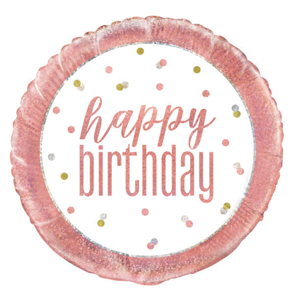 18'' Glitz Rose Gold Round Foil Balloon  ''Happy Birthday''