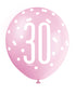 Pink Glitz 30th Birthday Latex Balloons 6pk