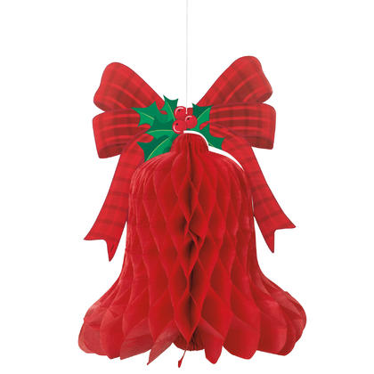 Hanging Honeycomb Red Bell Christmas Decoration