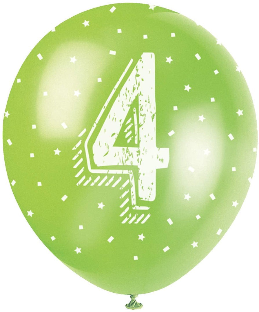 Pearlised Latex Assorted Number 4 Birthday Balloons, Pack of 5
