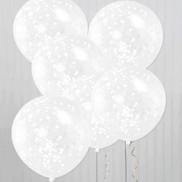 Clear Latex Balloons with White Confetti 12'', 6ct