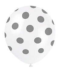 Silver Polka Dot Latex Balloons 6pk