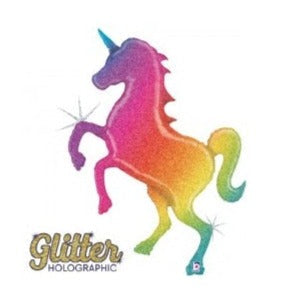 54'' HOLOGRAPHIC GLITTER RAINBOW UNICORN