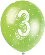 Pearlised Latex Assorted Number 3 Birthday Balloons, Pack of 5