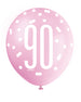 Pink Glitz 90th Birthday Latex Balloons 6pk