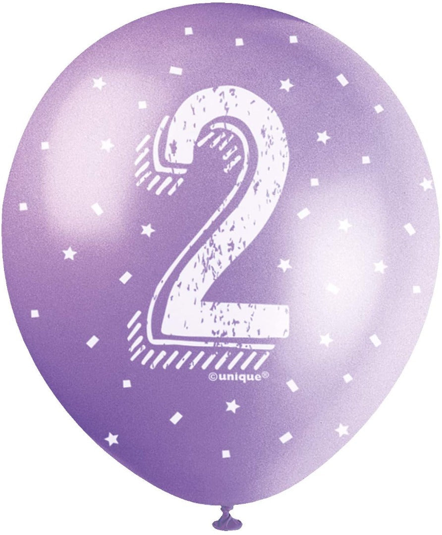 Pearlised Latex Assorted Number 2 Birthday Balloons, Pack of 5