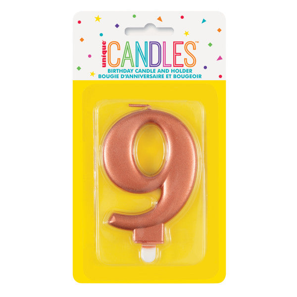 Metallic Rose Gold Number 9 Birthday Candle