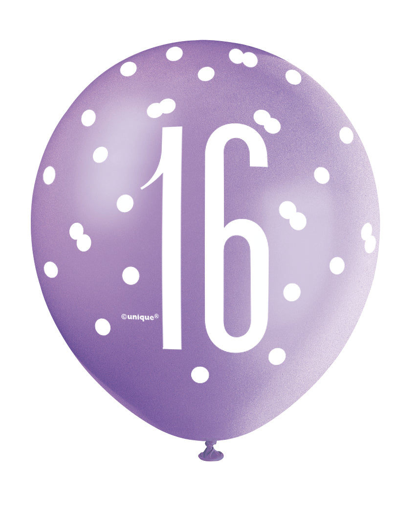 Pink Glitz 16th Birthday Latex Balloons 6pk