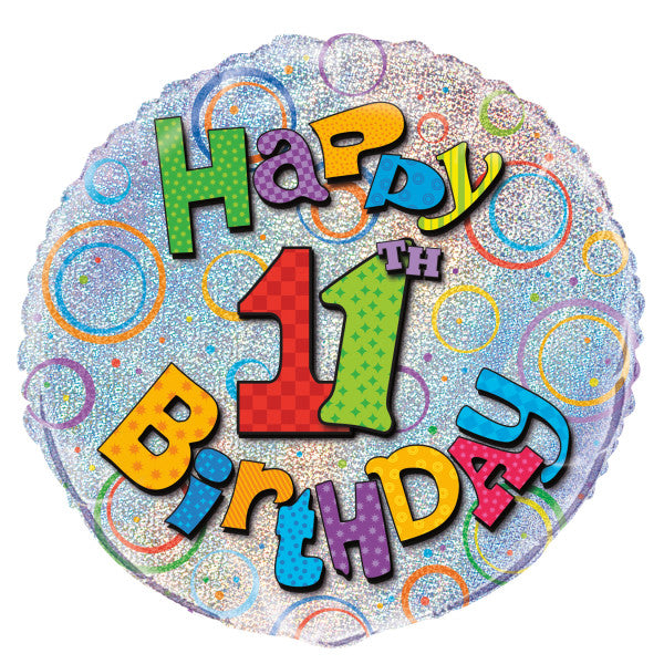 Age 11 Birthday Prism Round Foil Balloon 18''