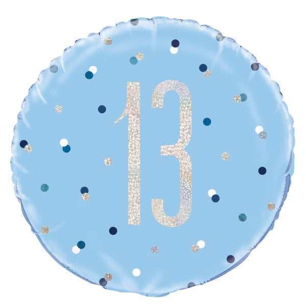 Birthday Blue Glitz Number 13 Round Foil Balloon 18'',
