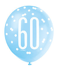 Blue Glitz 60th Birthday Latex Balloons 6pk