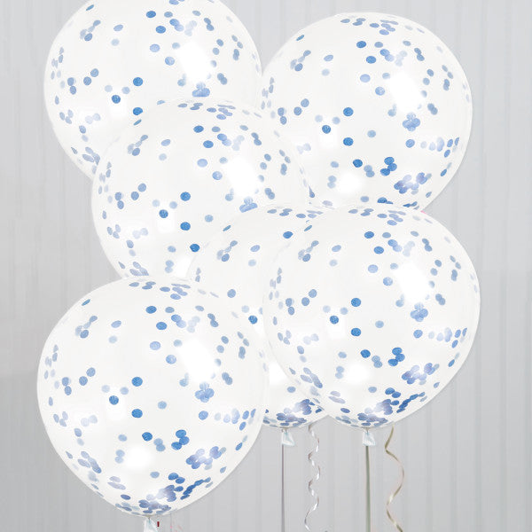 Clear Latex Balloons with Royal Blue Confetti 12'', 6pk