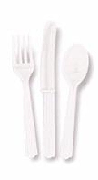White Plastic Cutlery Set - 6 People
