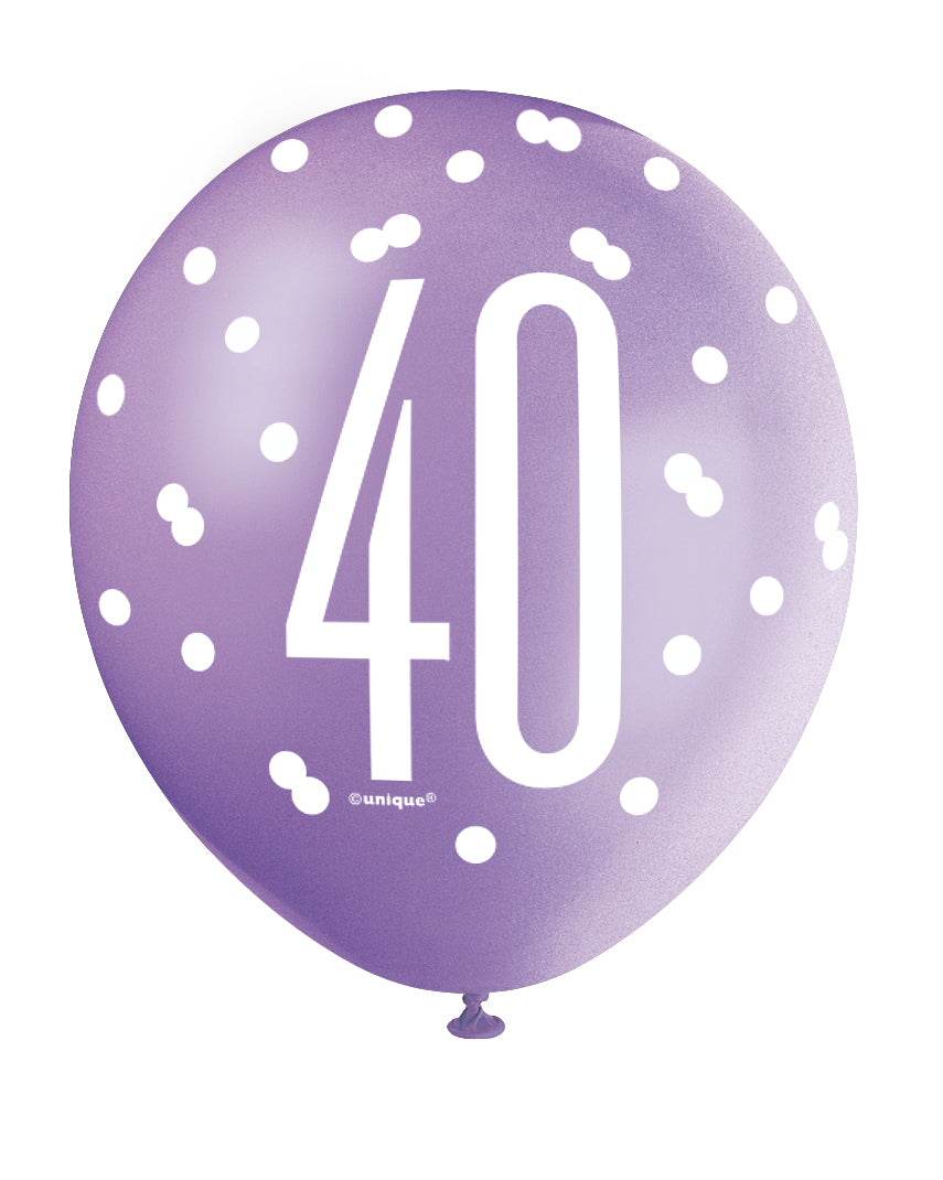 Pink Glitz 40th Birthday Latex Balloons 6pk
