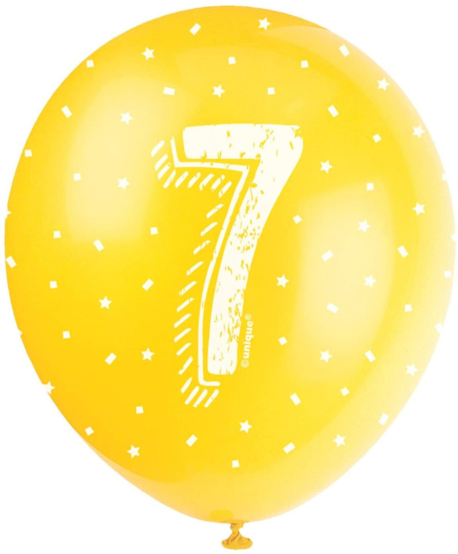 Pearlised Latex Assorted Number 7 Birthday Balloons, Pack of 5