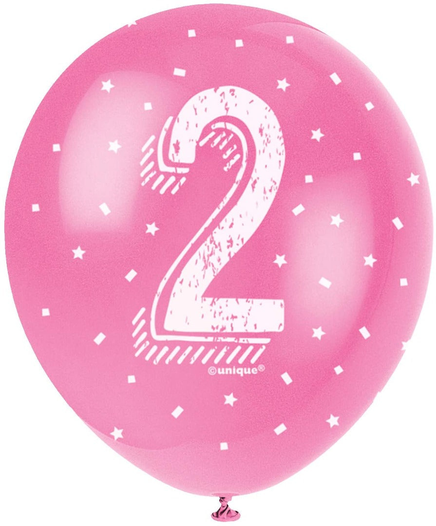 Pearlised Latex Assorted Number 2 Birthday Balloons, Pack of 5