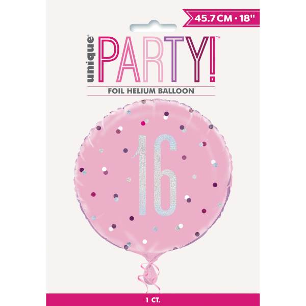 18'' Glitz Pink & Silver Round Foil Balloon  Age 16