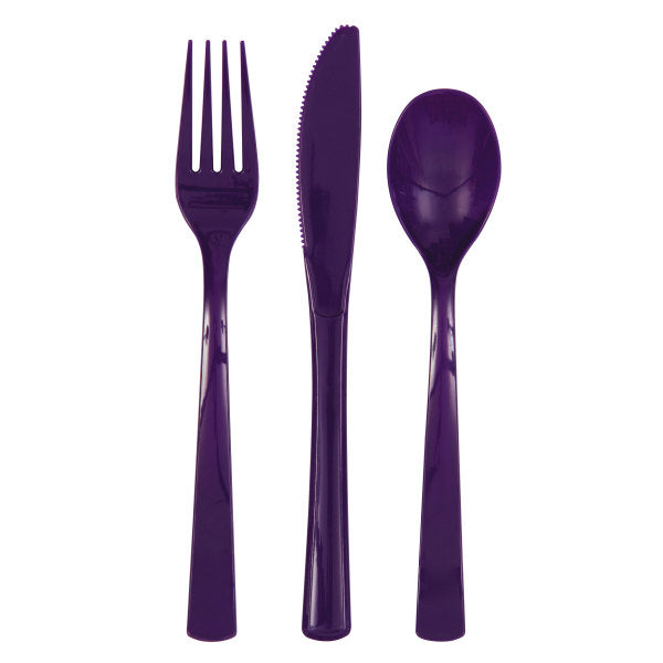 Deep Purple Plastic Cutlery Set - 6 People