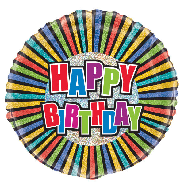 Birthday Colours Prism Round Foil Balloon 18''