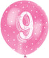 Pearlised Latex Assorted Number 9 Birthday Balloons, Pack of 5