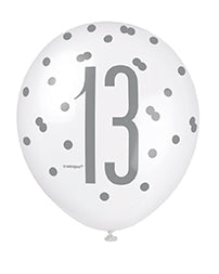 Blue Glitz 13th Birthday Latex Balloons 6pk