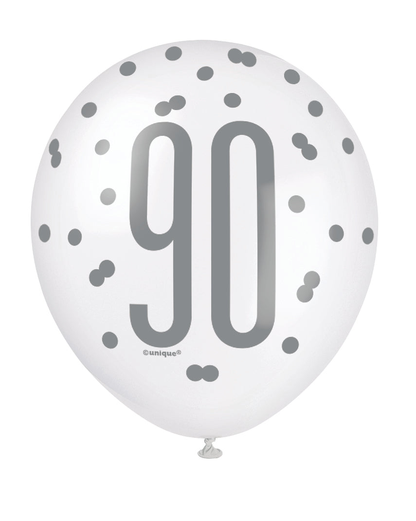 Pink Glitz 90th Birthday Latex Balloons 6pk
