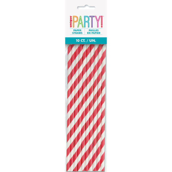 Red Stripes Paper Straws 10pk