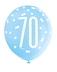 Blue Glitz 70th Birthday Latex Balloons 6pk