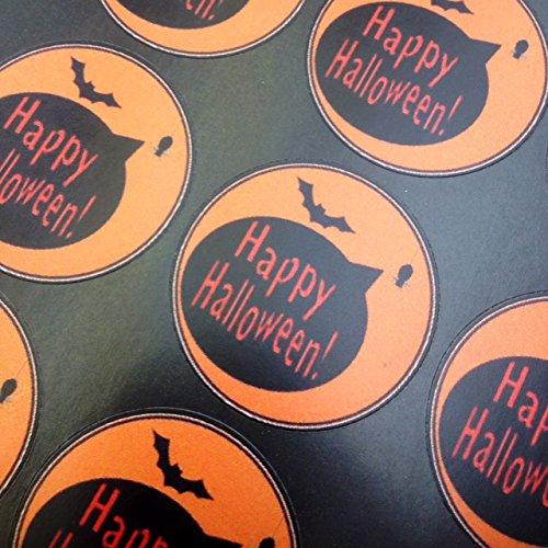 35 x 35mm Halloween Stickers for Sweet Cones and Party Bags. Spider Happy Halloween