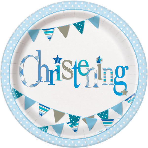 Blue Bunting Christening 9 Inch Plates (Pack of 8)