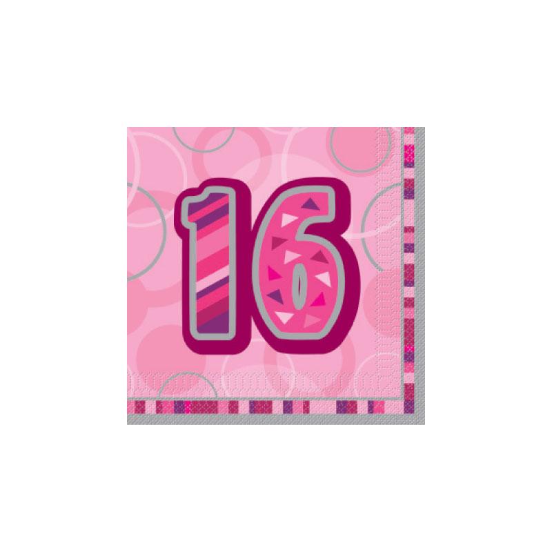 16TH BIRTHDAY NAPKINS PINK GLITZ (16PK)
