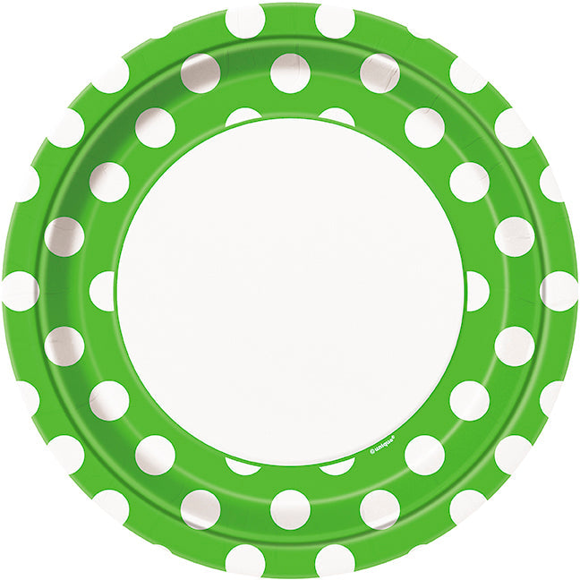 Lime Green Polka Dot Paper Party Plates 8pk