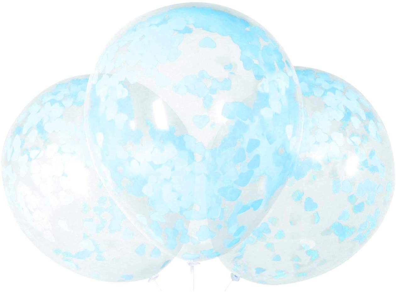 Clear Latex Balloons with Blue Heart Confetti 16'', 5ct