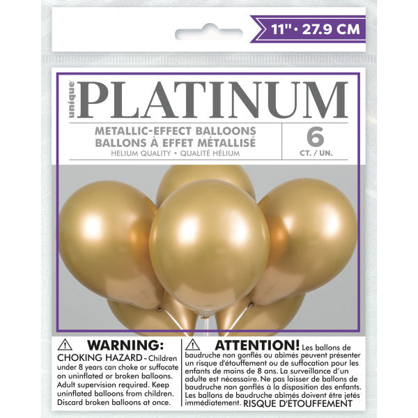 Gold Platinum 11'' Latex Balloons, 6ct