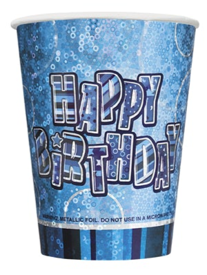 Happy Birthday' Blue Glitz Cups 9oz (8pk)