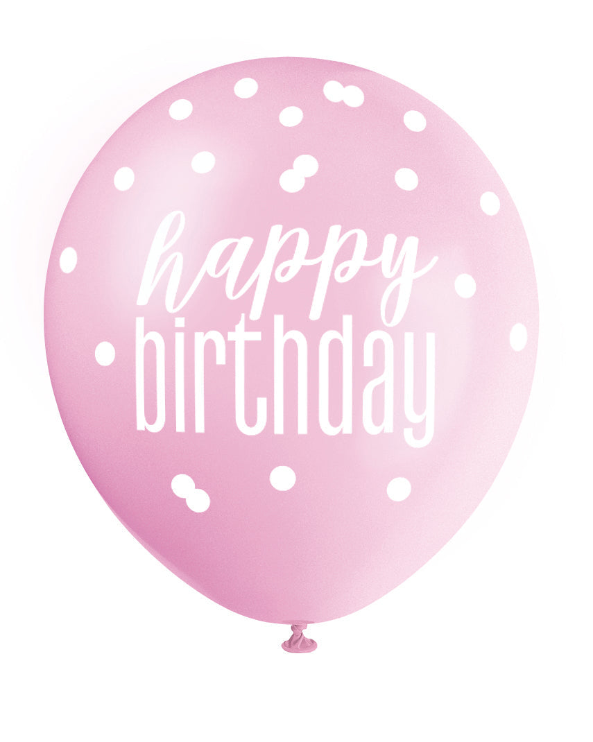 Pink Glitz Birthday Latex Balloons 6pk