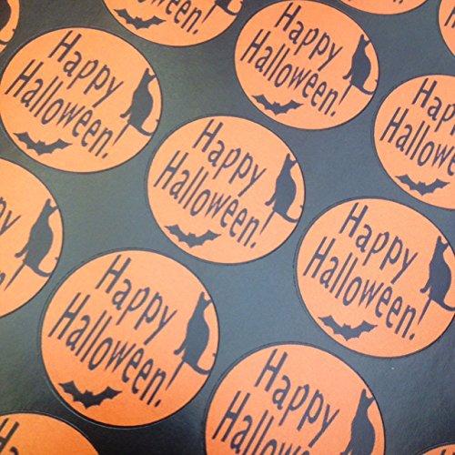 35 x 35mm Happy Halloween Black Cat Sweet Cone Stickers, Round Party Bag Labels