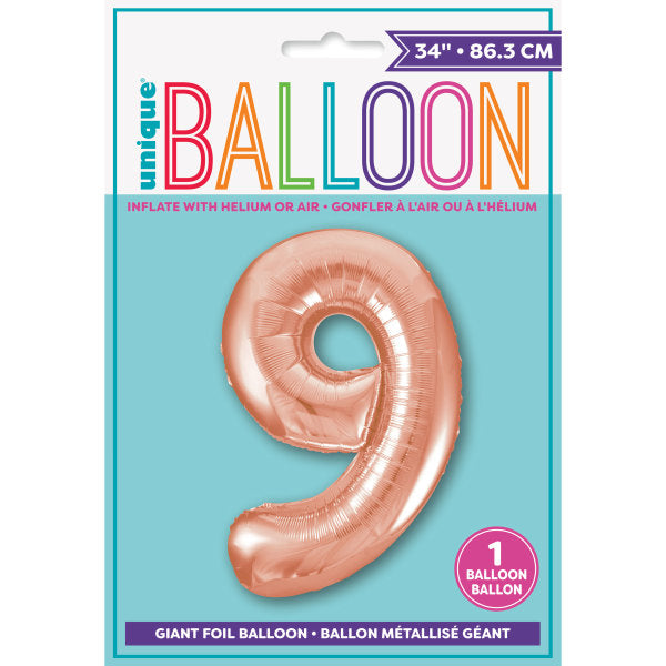 Rose Gold Number 9 Shaped Foil Balloon 34''