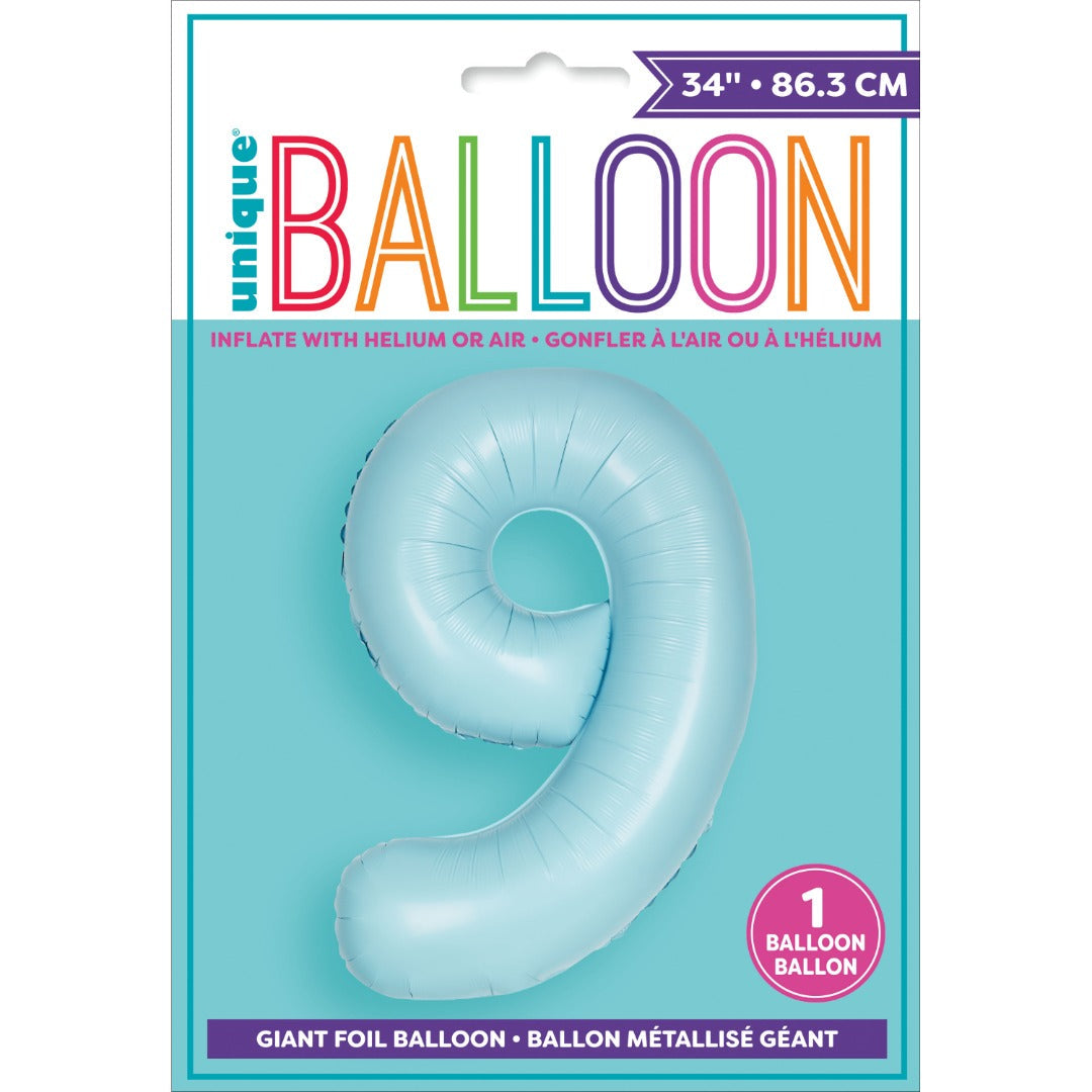 Matte Powder Blue Number 9 Shaped Foil Balloon 34''
