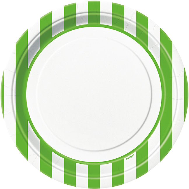 Lime Green Stripes Party Plates 8pk
